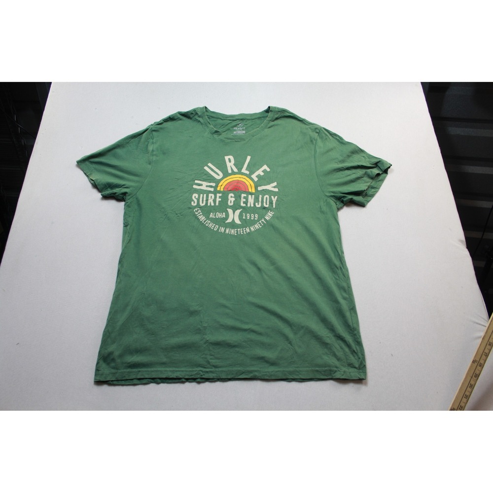 Hurley Graphic Tee Men Extra Large Green Excellent Surf & Enjoy Aloha 1999 Shirt